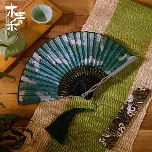 22.5cm中国风铝合金扇骨金属仙鹤素白折扇日用舞蹈男女通用扇子