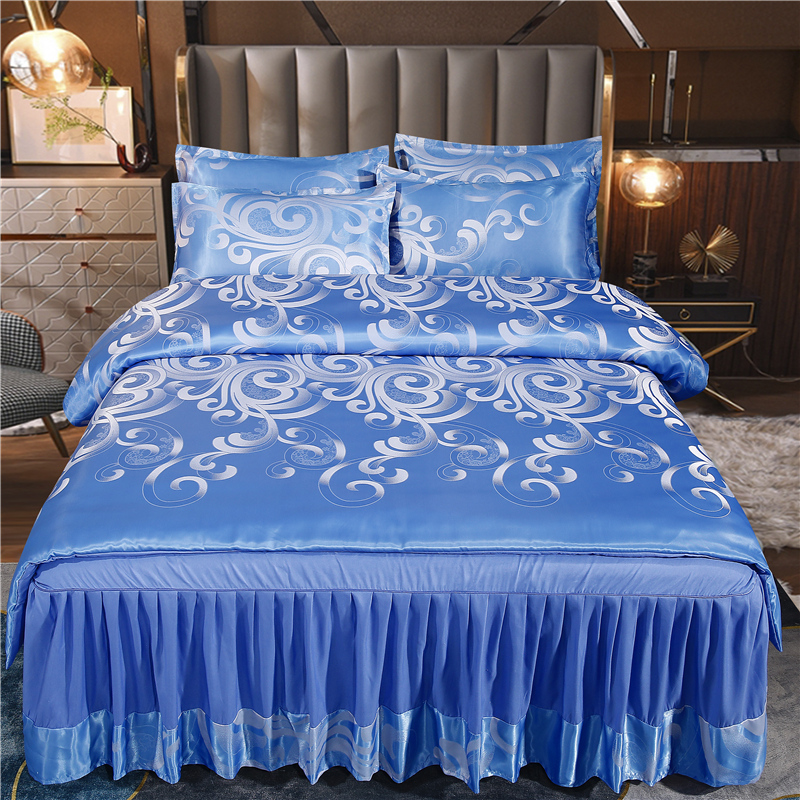 欧式贡缎提花四件套床裙o款床罩被套1.5m1.8米2m双人床上用品套件