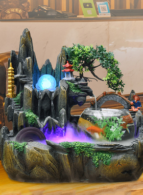 假山喷泉流水摆件小盆景办公室电视柜客厅加湿P器盆景茶台桌面鱼