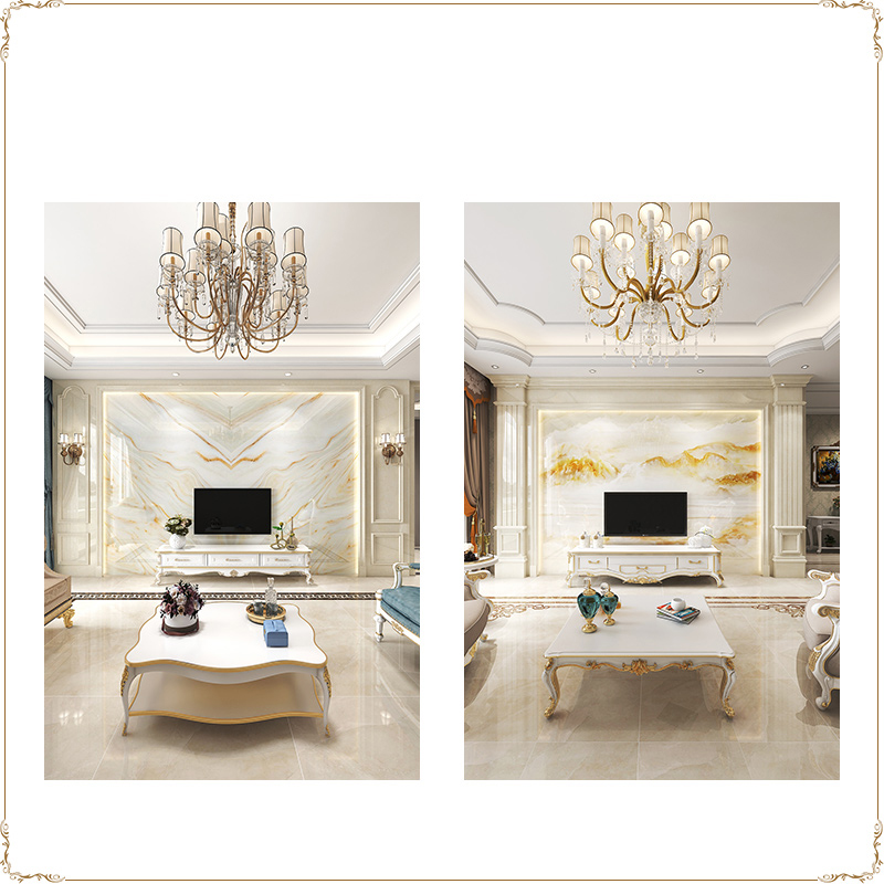 客厅石材电视墙简欧护墙板罗马柱影视墙金镶石订制造Y型岩板背景