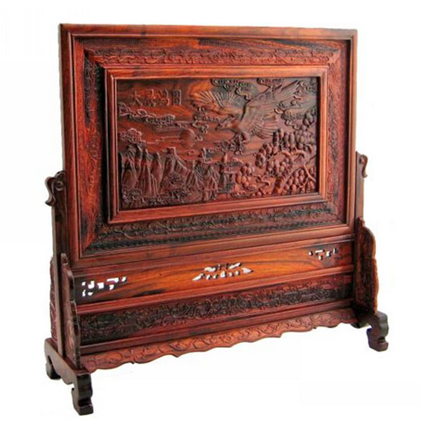 红木台屏工艺品小家具 屏风 酸枝木插屏 桌面R摆件办公室大展鸿图