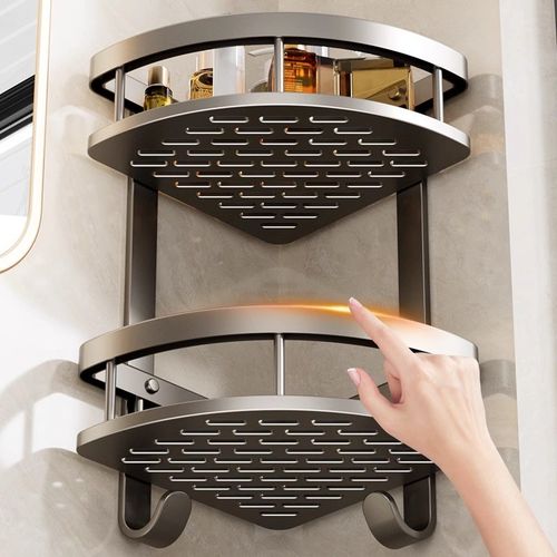 太空铝浴室置物架卫生间r免打孔三角壁挂架厕所洗手间墙角收纳架