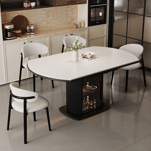 实木岩板餐桌椅2025新款家用小户型桌子简P约可伸缩方圆两用饭桌