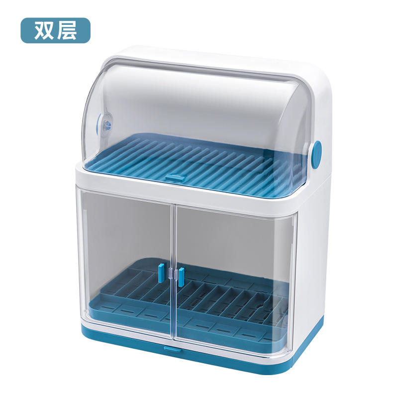 碗筷收纳盒厨房双层碗架带盖放餐具 装碗碟盘沥水V置物架塑料碗柜