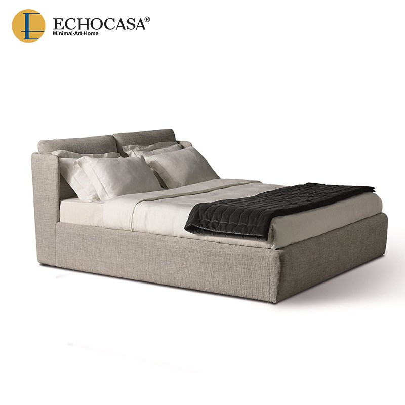 ECHOCASA 意式极简主卧双人床 现代简约高端棉麻布艺Z内嵌高款床