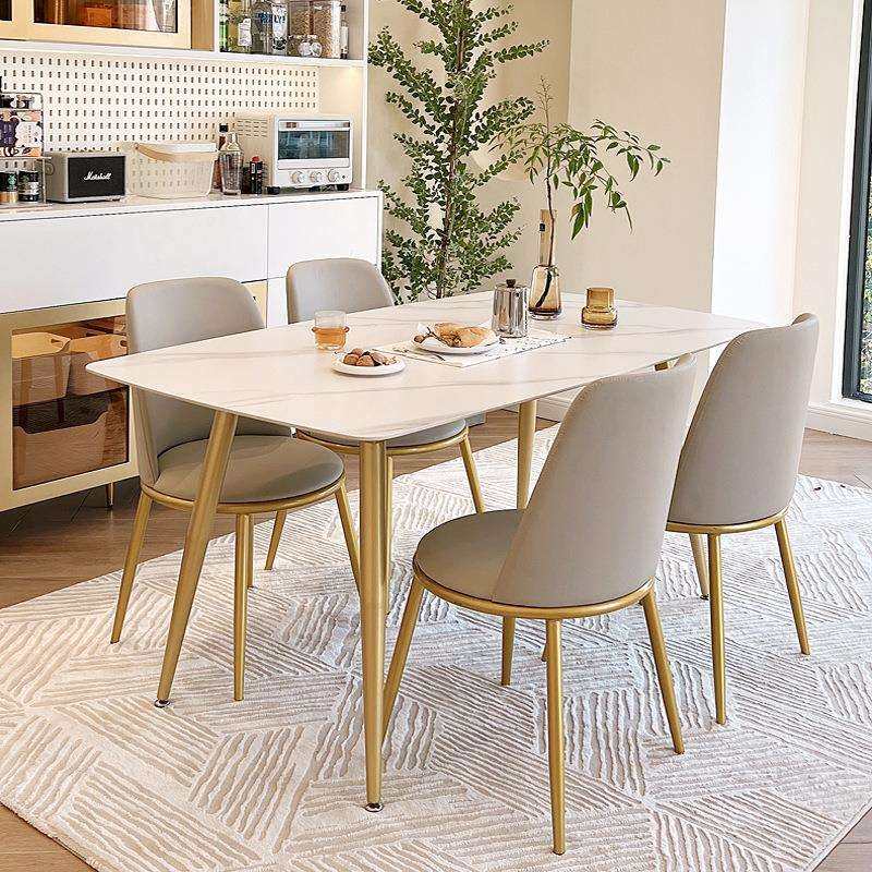 意式亮光岩板餐桌椅组合轻奢现代简约家用小户型长方形极简吃饭桌