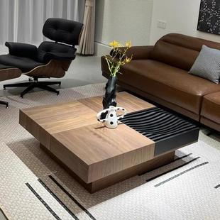 新款 客厅家用多功能复古中古风设计师方形储物茶几胡桃色茶几茶桌