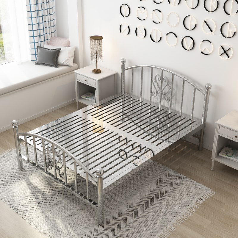 304不锈钢床1.5米1.8米1.z2米单人欧式风格主卧家具铁艺双人钢丝