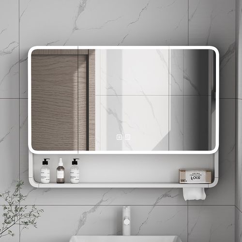 加厚太空铝圆弧镜柜m浴室镜柜卫生间挂墙式智能镜子带灯梳妆镜箱