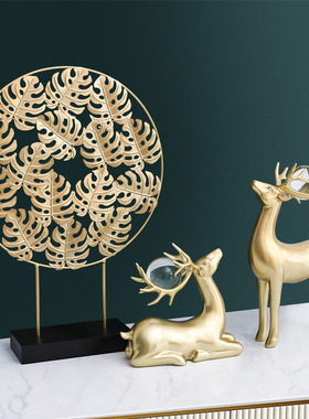 样板房家居饰品桌面奢酒柜艺金属轻银杏叶北欧玄关铁创Z意装饰摆