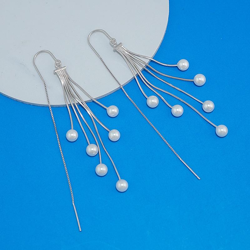 耳环流苏耳饰气质防纯银长款耳坠珍珠丢耳线2L021年新款潮925个性