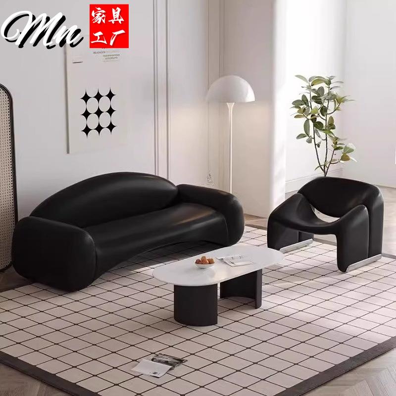 简约现代商务休息区会议高档洽谈办公室接待会客真皮沙发茶几组合