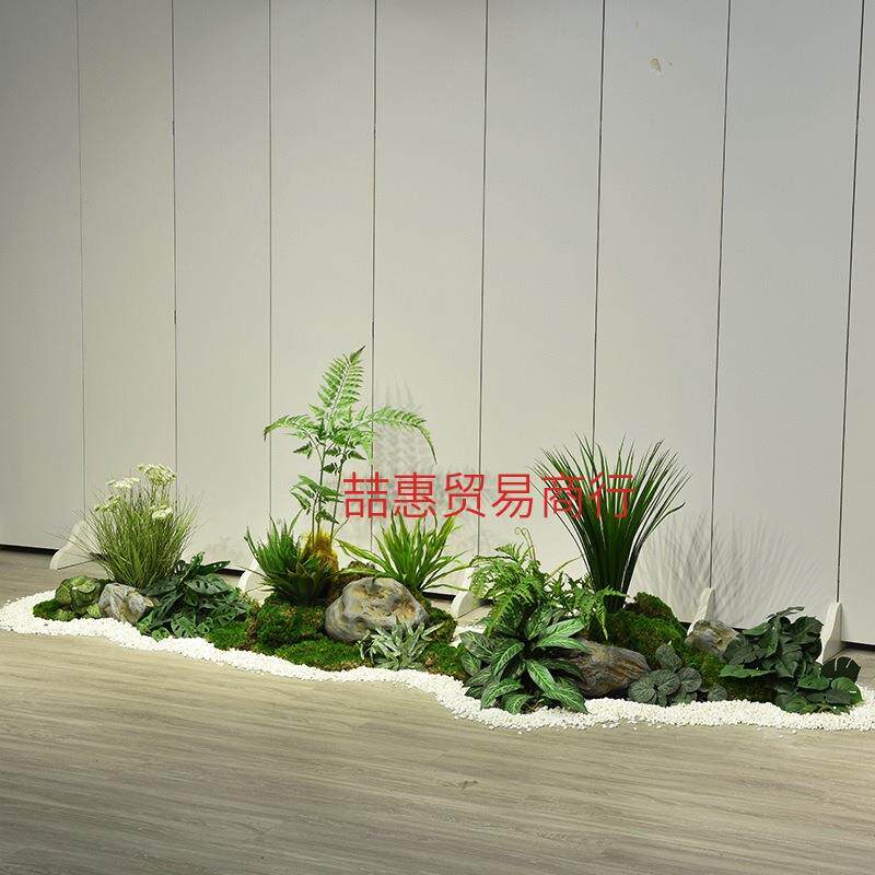 室内过道绿植造景设计假绿植玄关形象墙景观楼梯下枯山水