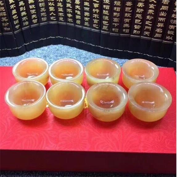 蜜色老羊角碗 原生精致小茶杯小酒杯8件装 品质如一自用送礼佳品