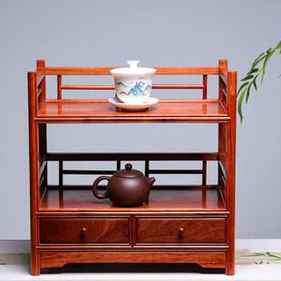 缅甸花梨全独板茶水架工字阁围栏双抽茶边柜实木置物架桌面收纳柜