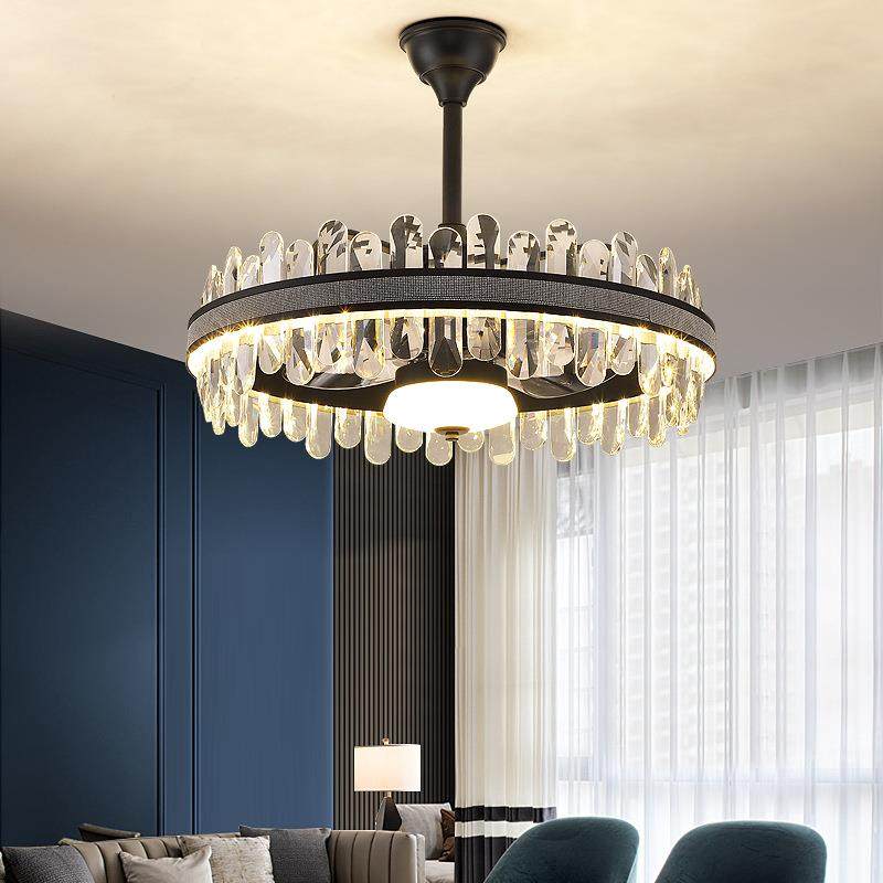 轻奢水晶风扇灯2025年新款家用客厅吊扇灯现代简约餐厅电风扇一体