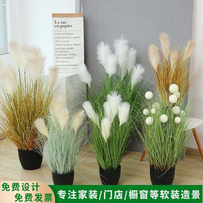 仿真芦苇狗尾草景观造景橱窗落地摆件楼梯下拐角落网红假植物盆栽