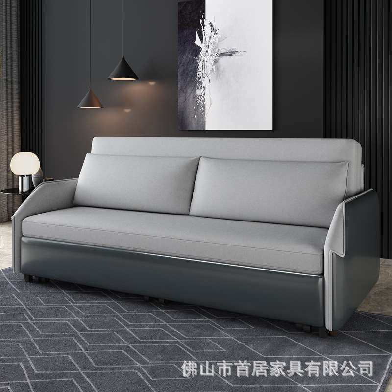 30款皮布结合可折叠沙发床简约实木多功能坐卧两用储物小户型双人