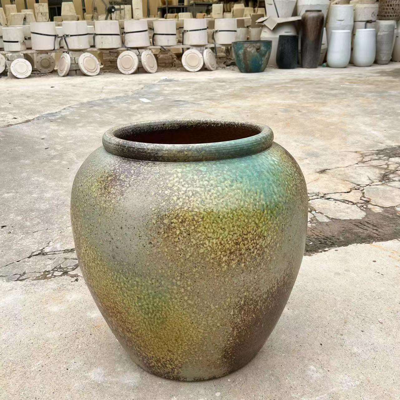 复古室内外流水陶缸陶瓷落地大花瓶客厅酒店大堂插花大陶罐摆件