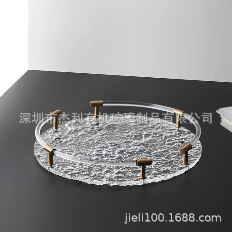 透明石头纹圆形亚克力托盘酒店婚礼家庭装饰托盘收纳家居摆件圆盘