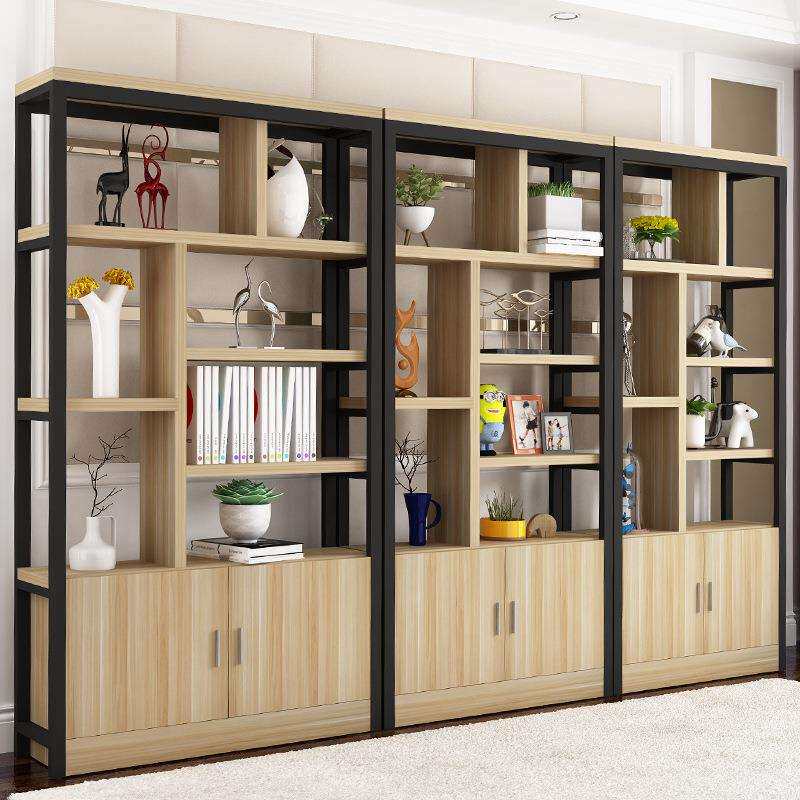 钢木书架展示架置物架客厅隔断柜货架装饰柜落地多层创意铁艺