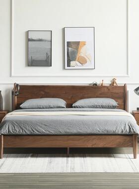北美FAS黑胡桃木床全实木简约北欧1 . 8米新中式卧室双人主卧大床