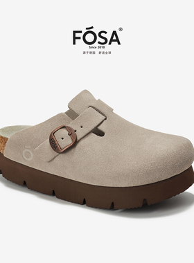 【张元英同款】FOSA勃肯鞋女款软木鞋牛皮真皮吐司增高厚底半拖鞋