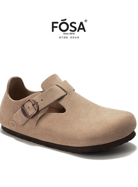 【张元英同款】FOSA女士灰色勃肯鞋真皮春季一脚蹬鞋子博肯外穿鞋