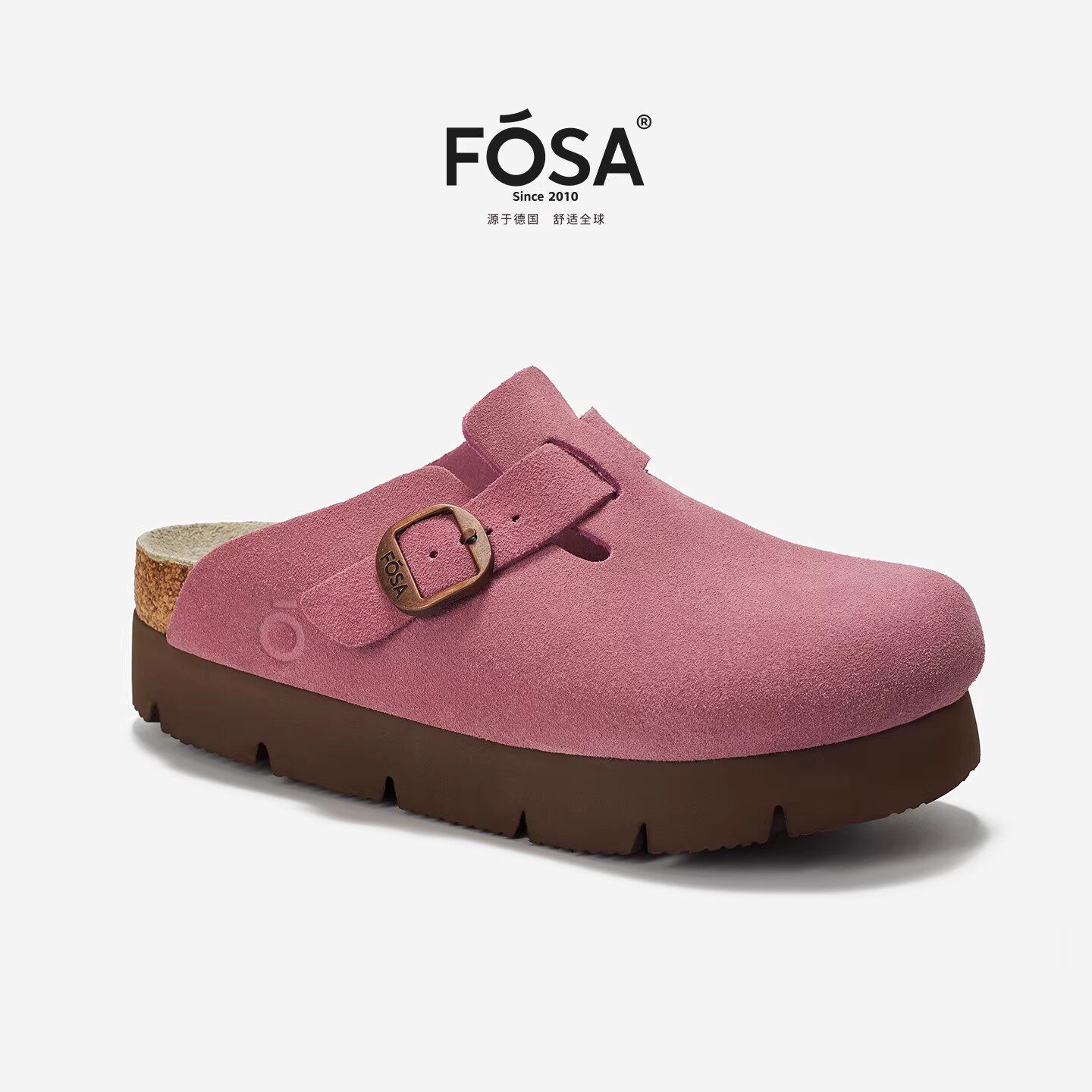 【张元英同款】FOSA女鞋软木鞋春秋外穿勃肯鞋真皮女生厚底半拖鞋