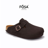 女生博肯鞋 FOSA 真皮牛皮单鞋 一脚蹬黑色勃肯鞋 女鞋 软木半拖鞋