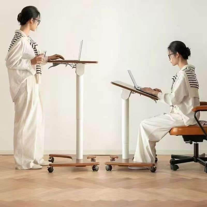 电脑桌实木家用简易书桌学习桌办公桌工作台可折叠升降移动小桌子