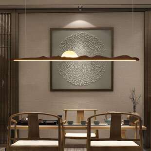 日落黄昏 极简禅意长条餐厅吊灯原木制造灯具茶室灯现代中式个性