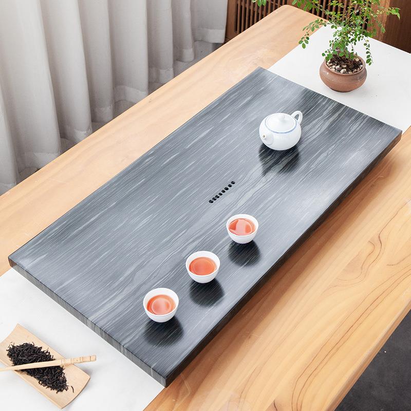 石茶盘天然石头摆件茶台绿松玉功夫摆在客厅木茶桌上绿檀茶具
