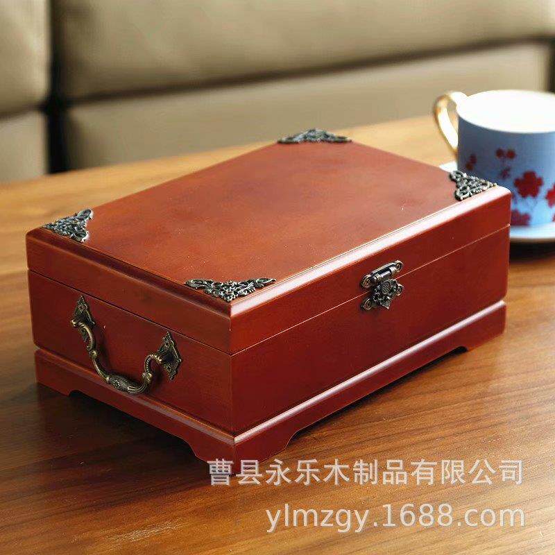 木质首饰盒珠宝盒欧式创意复古手饰品收纳盒子中式仿古 咖啡色