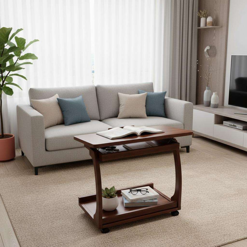 茶几边几办公桌客厅实木腿移动翻盖桌子沙发收纳桌家用学习床边桌