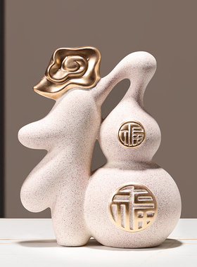 寓意好的祥云福字摆件创意葫芦新中式陶J瓷装饰品酒柜博古架工艺