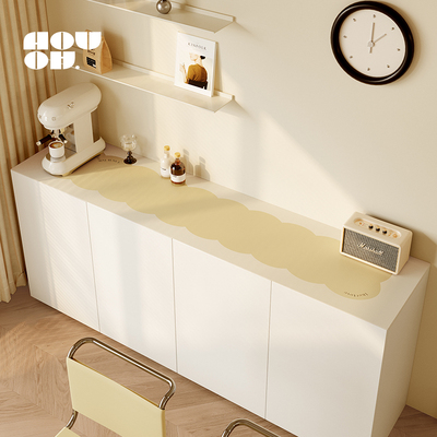 奶油风皮革电视柜桌m布桌垫轻奢高级感防水防油可定制长条边柜垫