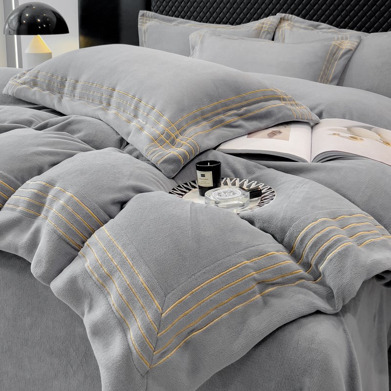 高端轻奢牛奶绒四件套冬天保暖被套法兰绒床单Q加厚珊瑚绒床上用