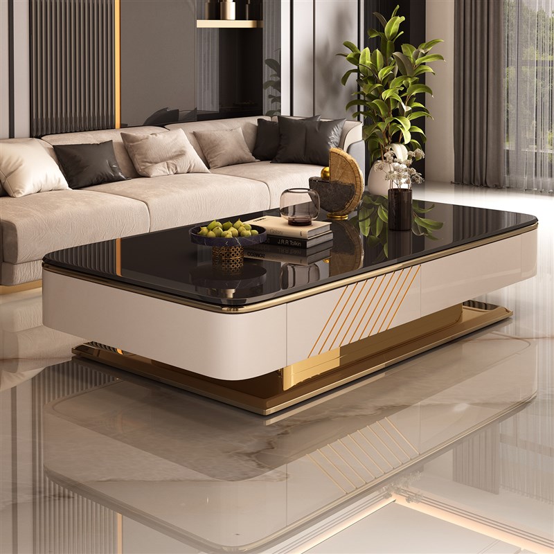 钢化玻璃茶几客厅家用2025新款小户型现代M简约微晶石实木茶桌双