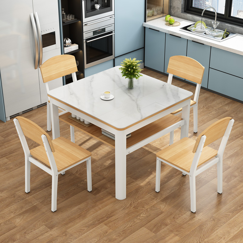 岩板正方形餐桌家用小户t型四方桌现代简约轻奢吃饭桌子餐桌椅组