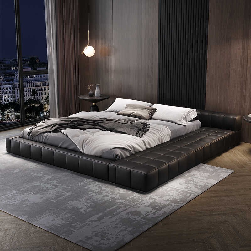 真皮床轻奢现代简约风格榻榻米大小户型主卧高端大气双Y人软包婚