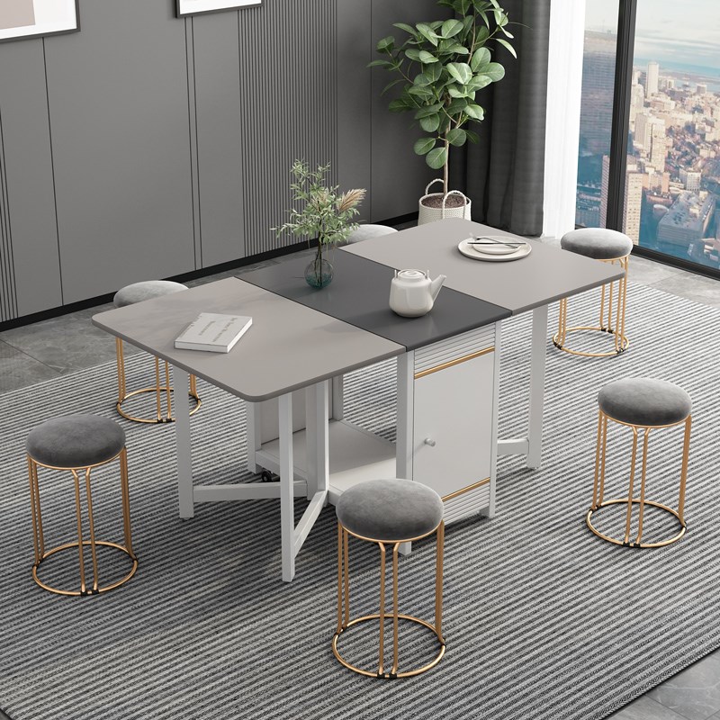 折叠餐桌小户型家用简约现代多功能餐桌椅8人吃饭Z桌子可移动