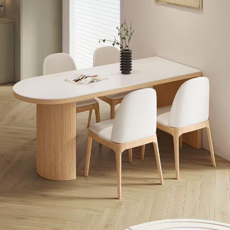 实木岩板餐桌家用小户型2025现代简约轻奢原木奶油北欧半圆靠墙