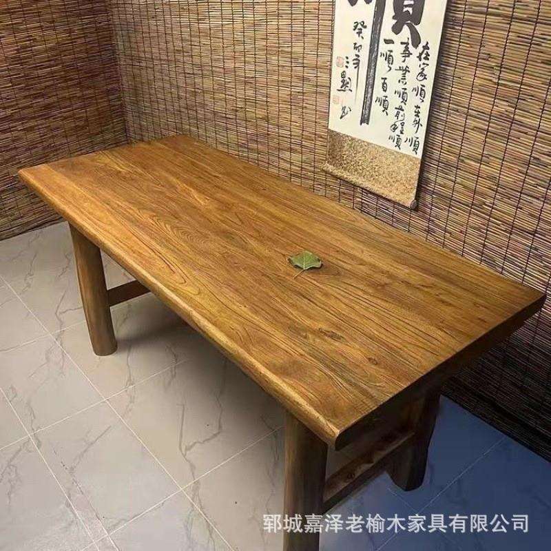 老榆木门板茶桌民宿家用茶楼现做复古饭桌餐桌实木花艺桌吧台