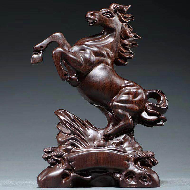 黑檀木雕马到成功摆件实木十二生肖马家居装饰摆设开业送礼工艺品