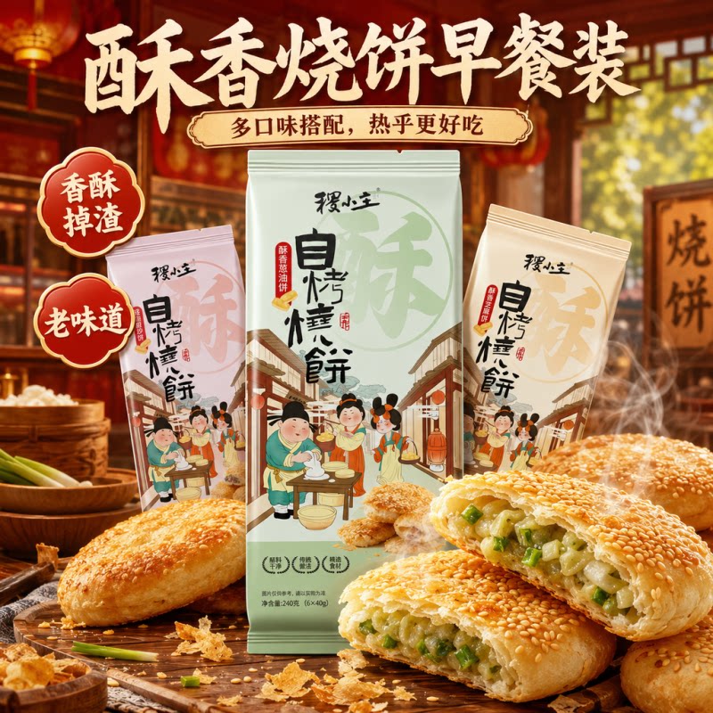 稷小主酥烧饼多口味组合葱油芝麻豆沙酥饼空气炸锅半成品早餐食材