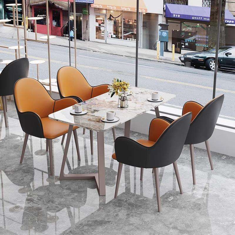 现代简约咖啡厅长方形桌椅组合奶茶甜品店烘焙店面馆饭店烧烤餐饮