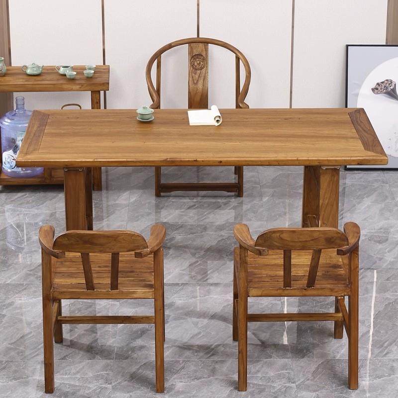 老榆木茶桌复古老木板桌子北方实木餐桌中式家用做旧禅意长桌