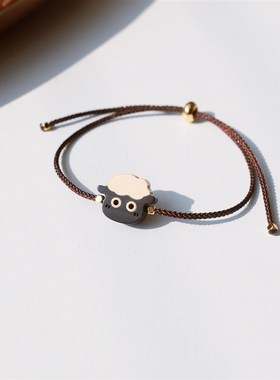 可爱小羊檀木黄杨手r链手绳呆萌生肖手工原木饰品森系迷你