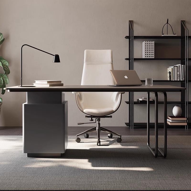 意式极简岩板书桌现代轻奢直排电脑桌简约家用办公桌书桌书椅组合